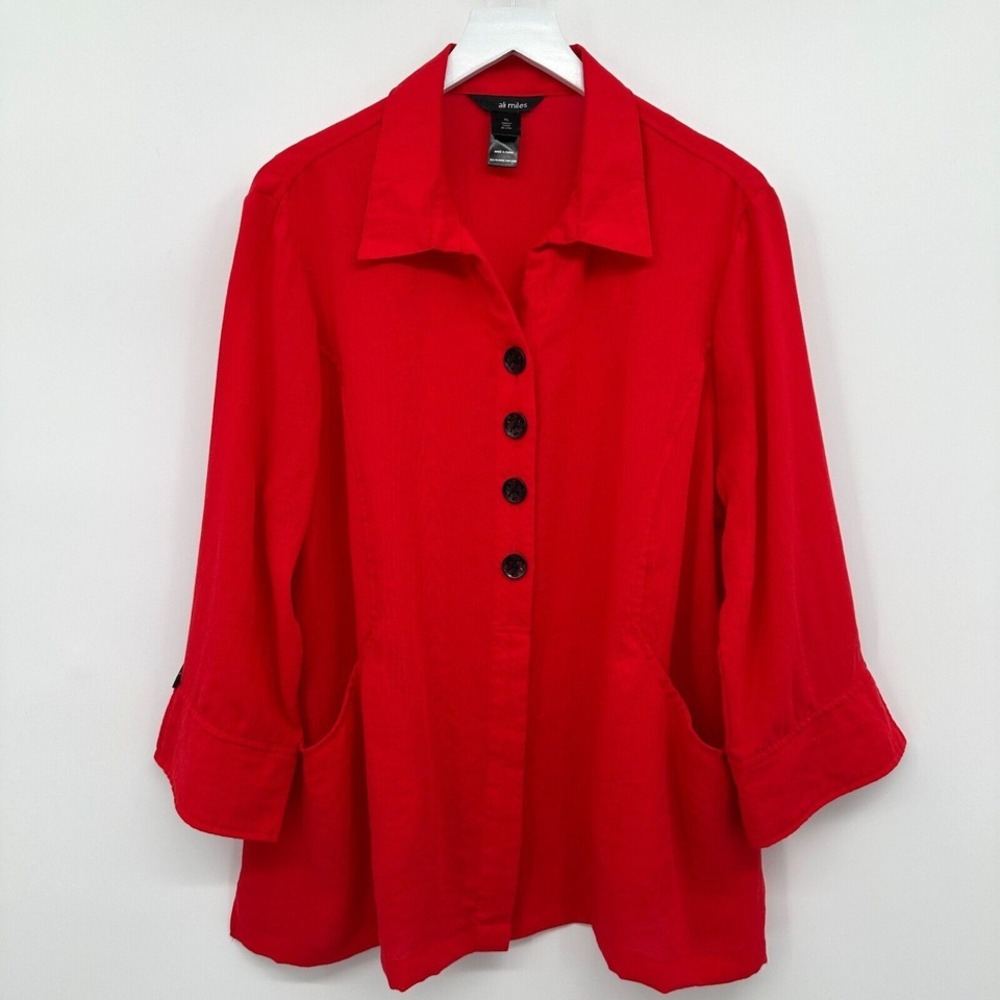 Ali Miles Tunic Top Shirt Size 1X Red Button Front Pockets Lagenlook Coastal New